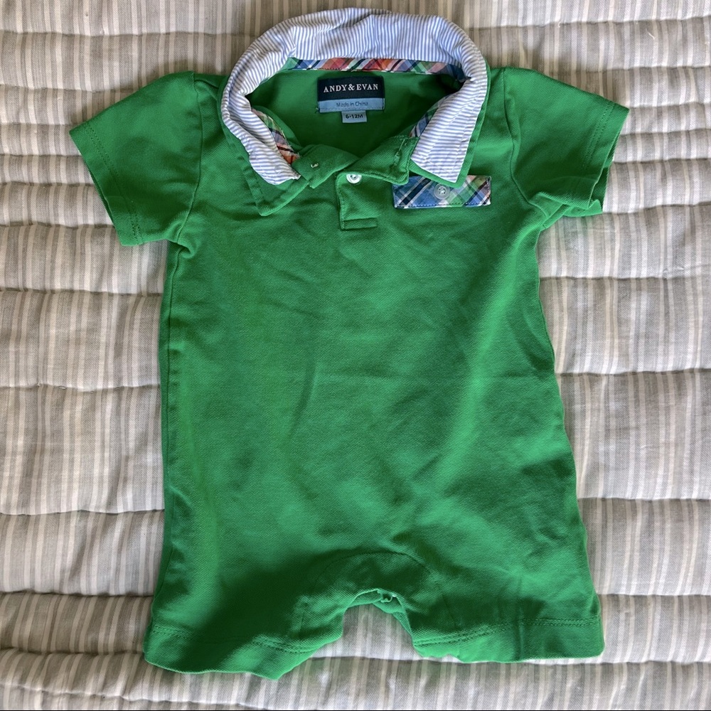 Andy and Evan green collared romper